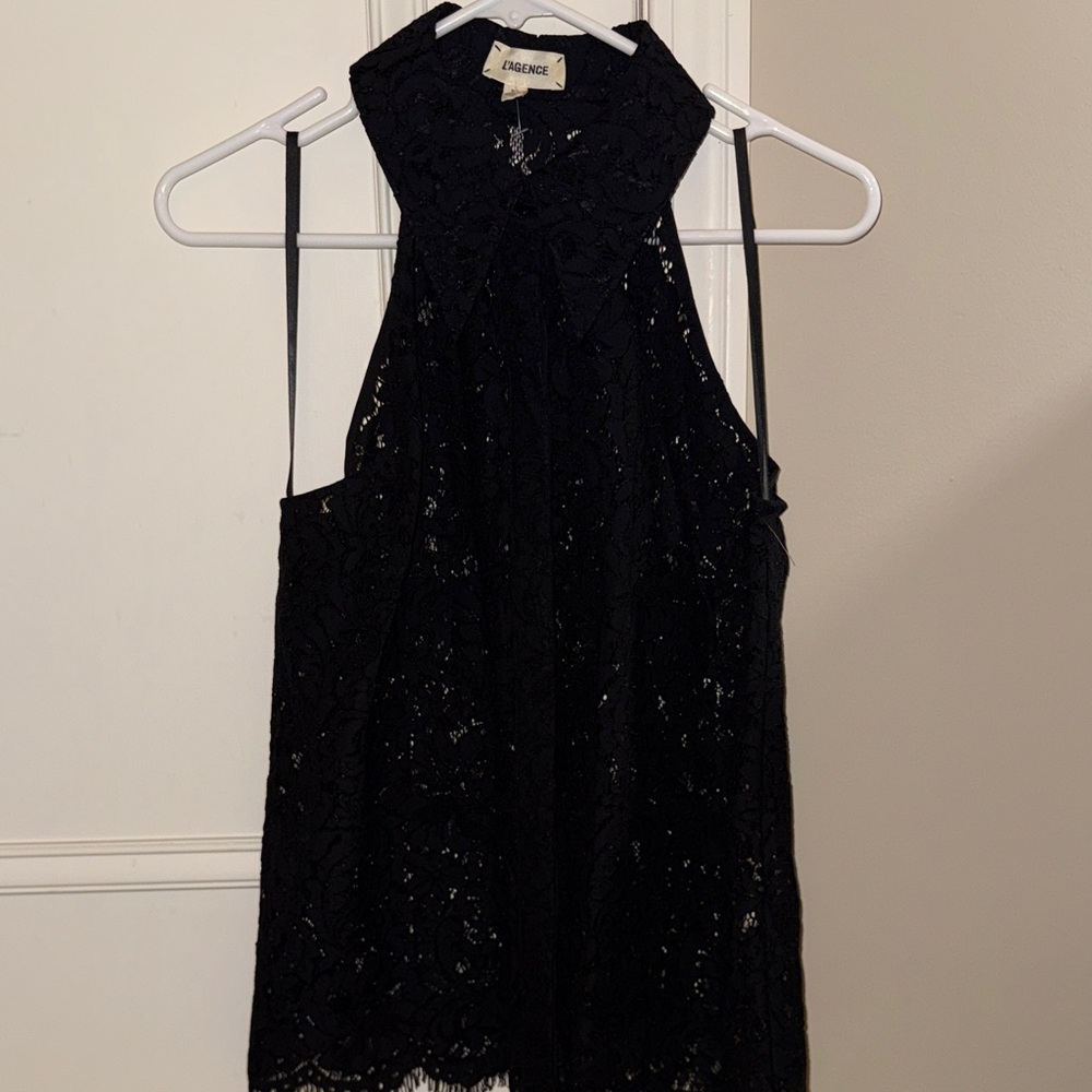 L'AGENCE Black Lace Halter Tank Top